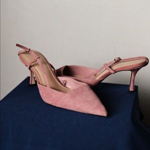 Pink Suede Slingback Heels